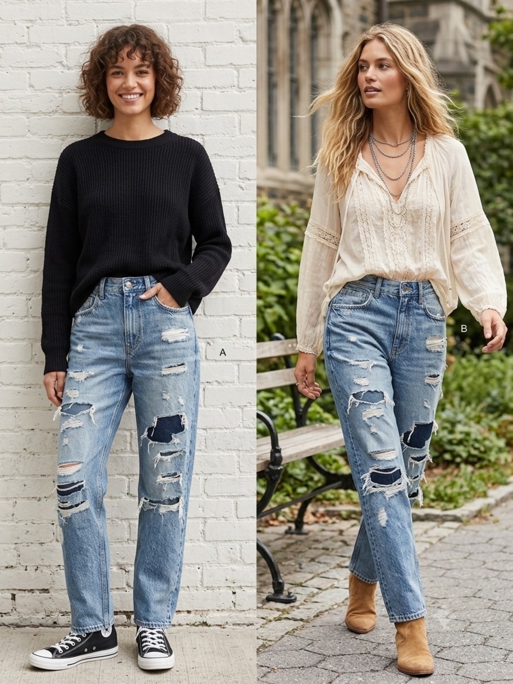 Liu Jo Distressed Light Blue Boyfriend Jeans with Dark Patch Accents